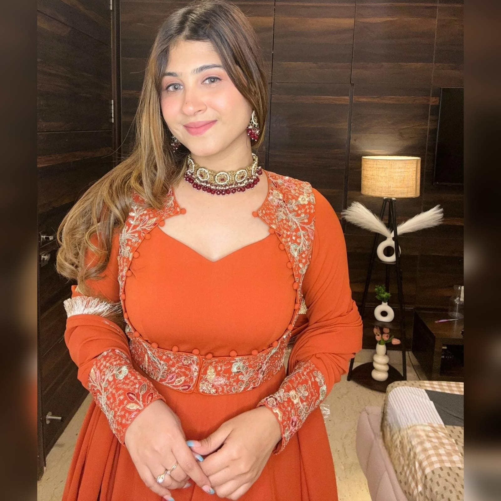 Deep Orange Faux Georgette Anarkali Suit